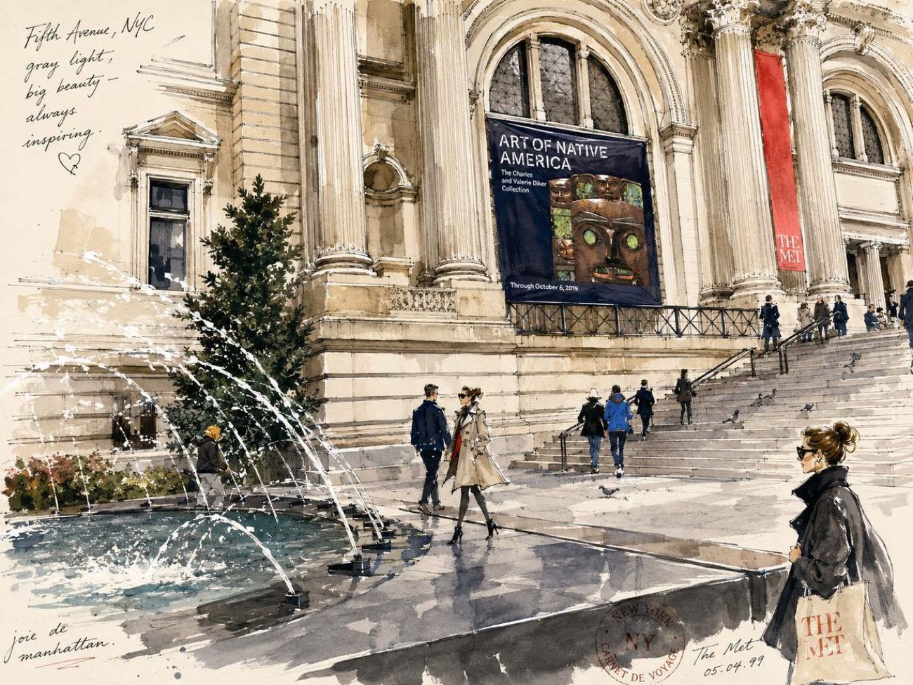 Watercolor carnet - Fifth Avenue, gray light